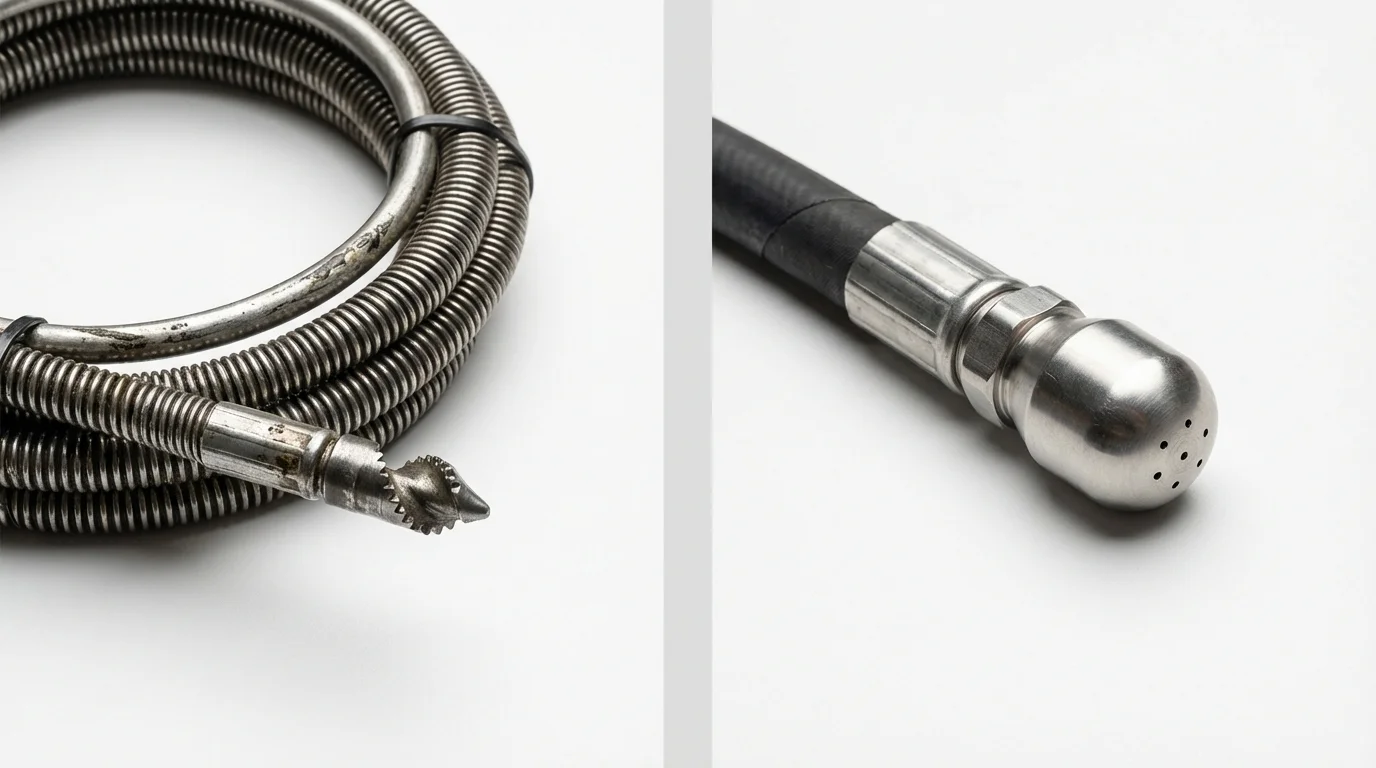 Drain snake cable and hydro jetting nozzle used for drain cleaning in Canton, NC