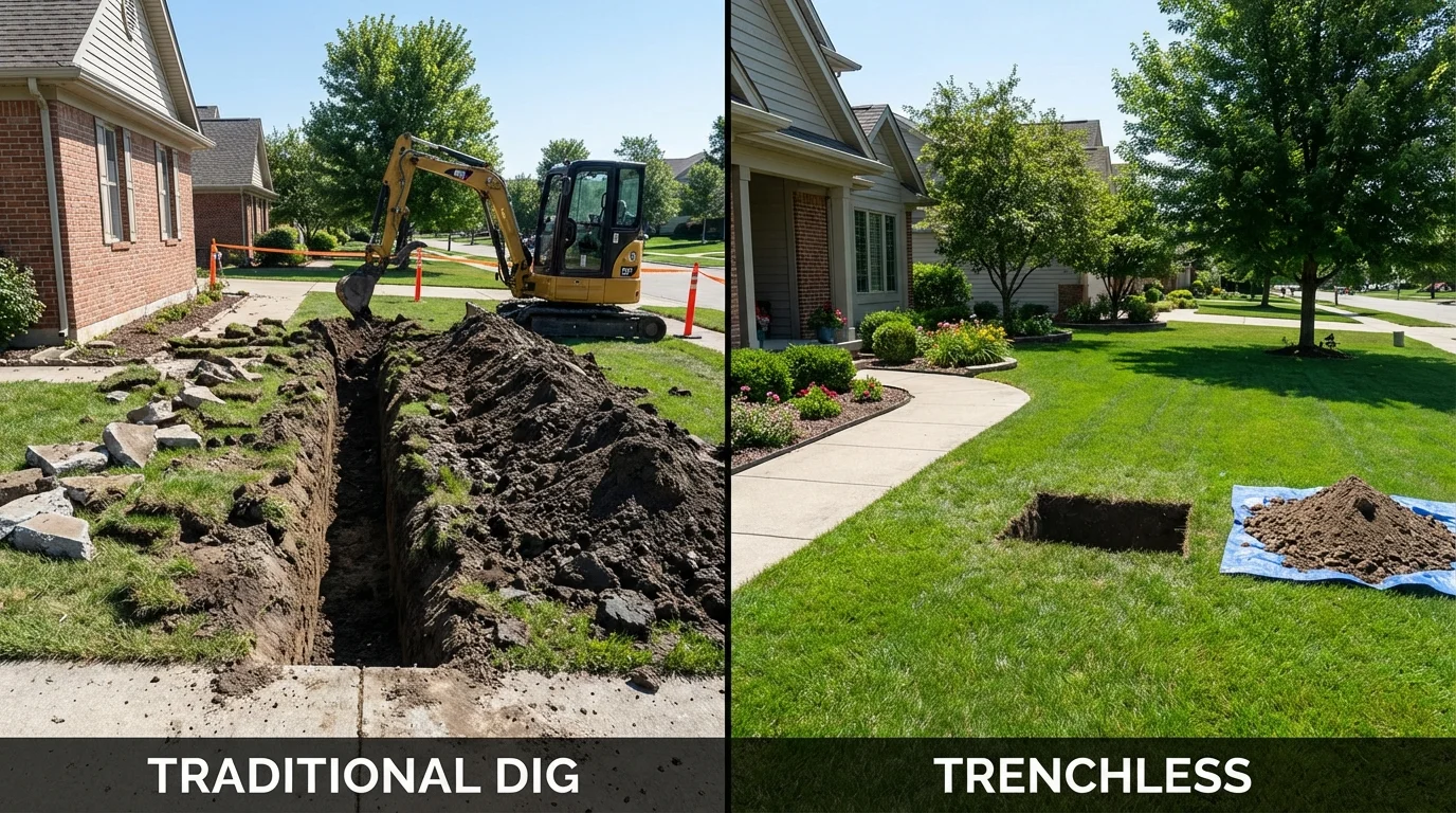 Trenchless sewer repair with minimal yard damage versus traditional excavation in Canton, NC